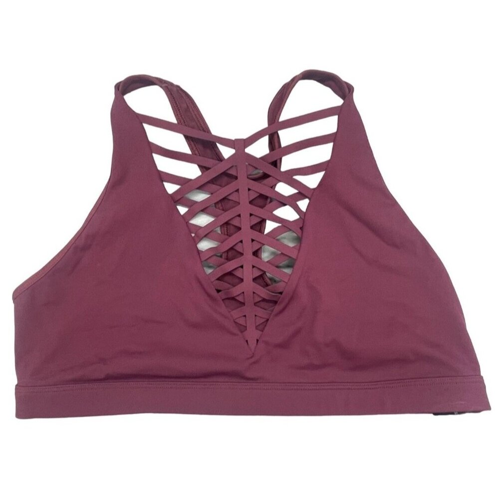 ☀️2/&20 Victoria’s Secret Plunge Front Strappy Bralette Sports Bra | Burgundy L